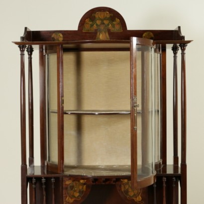 showcase, Art Nouveau showcase, Art Nouveau style, Art Nouveau showcase, mahogany showcase, English showcase, early 900 showcase, 900 showcase, inlaid showcase, inlaid liberty showcase