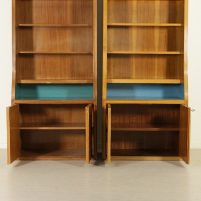 bookcase, large bookcase, 1950s bookcase, vintage bookcase, Italian bookcase, elements bookcase, two elements bookcase, 2 elements bookcase, beech bookcase, mahogany bookcase, Formica bookcase, Formica inserts, {* $ 0 $ *}