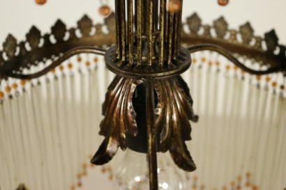 candelabro, candelabro colgante, candelabro de hierro dorado, hierro dorado, candelabro de estructura redonda, candelabro de vidrio, colgantes de vidrio, {* $ 0 $ *}, anticonline