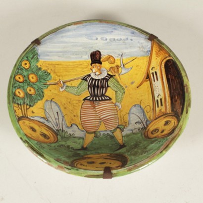 antiquités, antiquité, Céramiques, céramiques anciennes, Assiette Arlecchino produite par Montelupo, # {* $ 0 $ *}, #antiques, # antichità, #ceramica, #CeramicaAntica, #Crespinainmaiolica, #madeinItaly