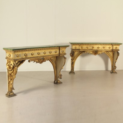 Pair gilt console table