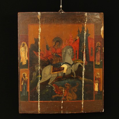 Icono ruso de San Jorge y el dragón