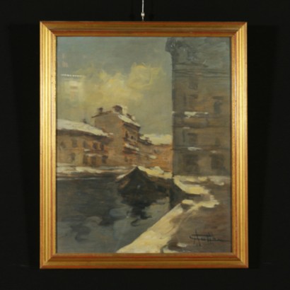 Achille Cattaneo (1872-1932), Scorcio di Milano innevata