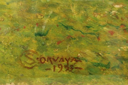 art du XXe siècle, l'art de 900, salvatore corvaya, corvaya, corvaya peintures, huile sur carton, paysage, paysages de corvaya, les paysages, les paysages de 900, paysages, vaches, vaches broutant