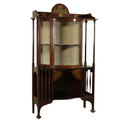 showcase, Art Nouveau showcase, Art Nouveau style, Art Nouveau showcase, mahogany showcase, English showcase, early 900 showcase, 900 showcase, inlaid showcase, inlaid liberty showcase