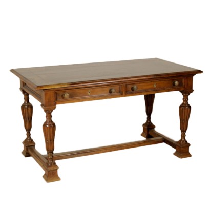 {* $ 0 $ *}, walnut table, antique table, early 1900s table, early 1900s table, neo-Renaissance style table, antique table, walnut desk, antique desk, antique desk, neo-Renaissance desk, neo-Renaissance style desk