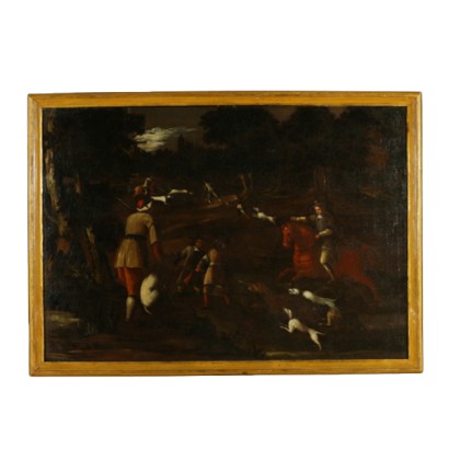 Landscape with a scene of wild boar hunting