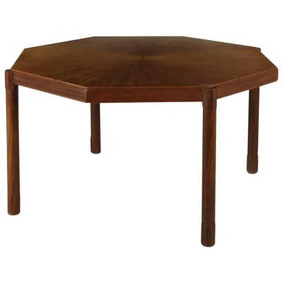 table, table des années 60, table design, table d'antiquités modernes, table vintage, table design italien, design italien, table en teck, table en placage de teck, {* $ 0 $ *}, anticonline, table octogonale, table en teck