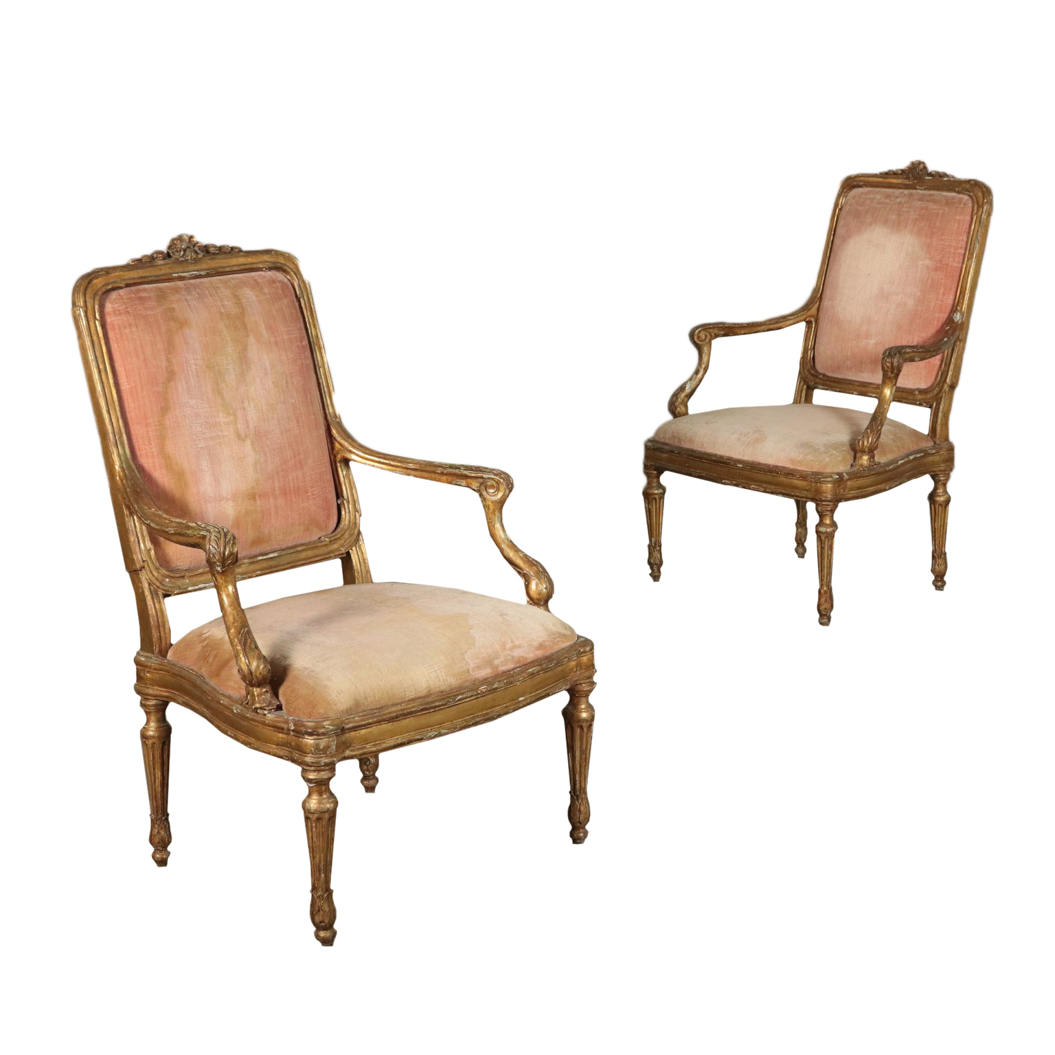 Pair Of Louis Xvi Armchairs In Gilded Wood Italy 18th Century