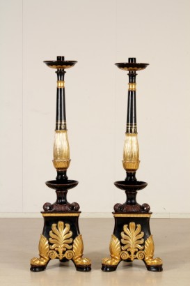 antiques, ceramics, Charles X candlesticks, twentieth century candlesticks, majolica ceramic candlesticks, ceramic candlesticks, pair of candlesticks, candlesticks