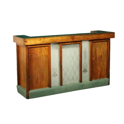 Vintage Reception Desk Larch Glass Vinyl Italy Early '900