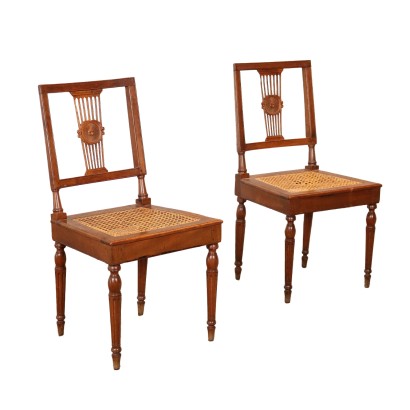 Paire de Chaises Néoclassique Noyer Italie XVIII Siècle