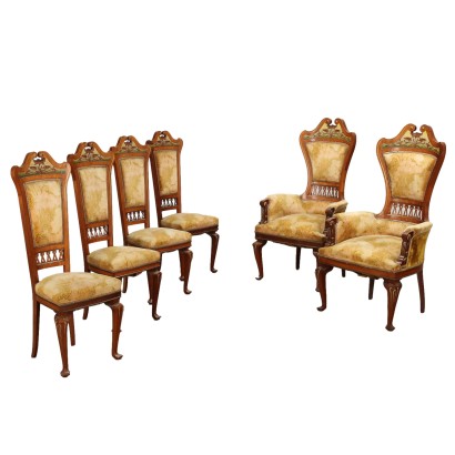 Group of Chairs and Armchairs Art Nouveau Italy XIX Century