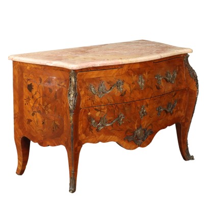 Commode Ancienne en Style Rococo '800-'900 Sapin Marbre Essences