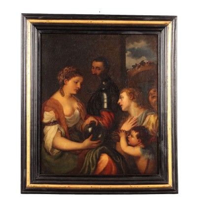 Antique Painting Allegorical Subject Oil on Canvas XIX Century