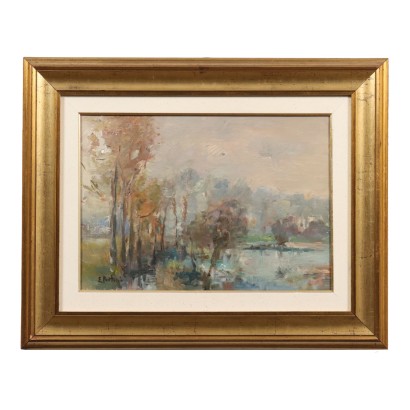 E. Pastorio Vue de la Pianura Padana Huile sur Toile Italie XXe Siècle