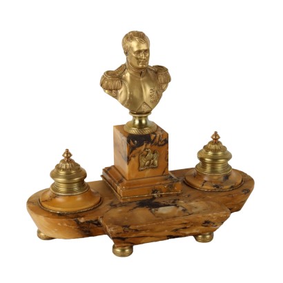 Inkwell in Yellow Marble and Gilded Bronze Italy XIX Century