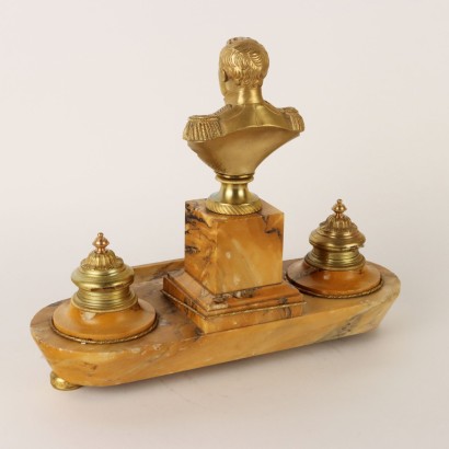 Inkwell in Yellow Marble and Gilded Bronze Italy XIX Century