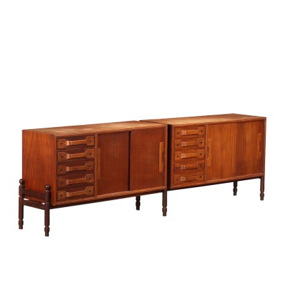 Buffet Bas Vintage Italie Années 60 Hêtre Teinté Acajou