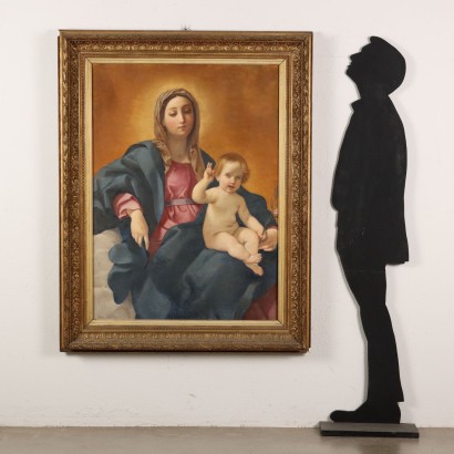 Bild Heilige Jungfrau mit Jesus Kind Öl auf Leinwand XX Jhd