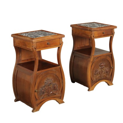 Bedside Tables Attr. to C. Zen Art Nouveau Walnut Italy XX Century