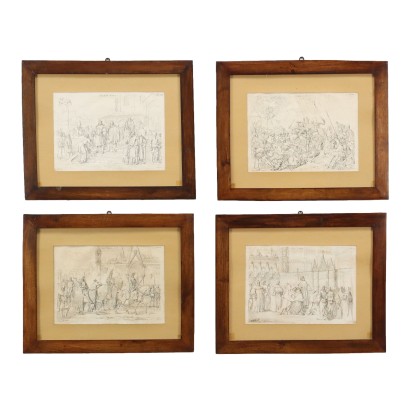 Groupe de quatre Gravures avec dessins de Vincenzo Gazzotto