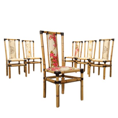 Chaises Design Fabrizio Smania Italie Années 80 Bois Bambou Rembourré