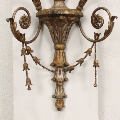 Pair of Wall Lamps Neoclassical Gilded Iron Italy XX Century