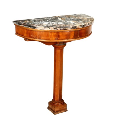 Console Ancienne Italie '800 Plateau Semi-Circulaire Marbré Merisier