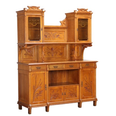 antiquariato, credenza, antiquariato credenza, credenza antica, credenza antica italiana, credenza di antiquariato, credenza neoclassica, credenza del 800,Credenza Liberty in Rovere con Alzata