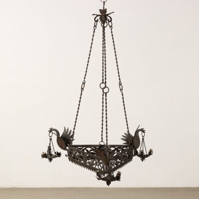 Ancient Chandelier Italy \'900 Wrought Iron Metal 9 Lights