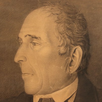 Portrait Masculin Ancien Luigi De Paoli \'800 Crayon sur Papier Tableau