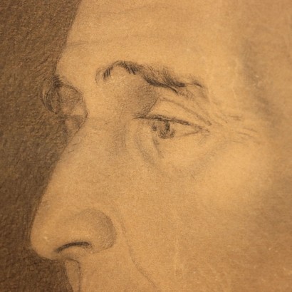 Portrait Masculin Ancien Luigi De Paoli \'800 Crayon sur Papier Tableau