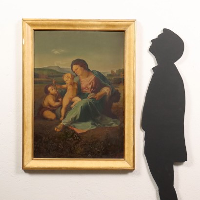 arte, arte italiana, pittura novecento italiana,Dipinto Madonna con Bambino e S.Giovanni,Madonna con Bambino e San Giovannino,Dipinto Madonna con Bambino e S. Giova