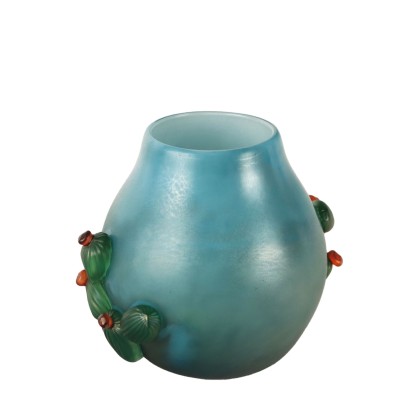 Vintage Vase in Light Blue Glass from the 1980s Small Handles