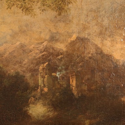 Paysage avec Personnage avec Troupeaux Huile sur Toile XVIIIe Siècle