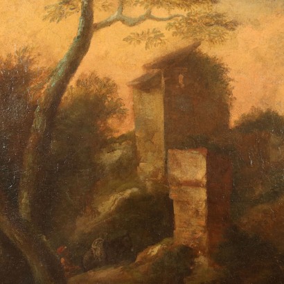 Paysage avec Personnage avec Troupeaux Huile sur Toile XVIIIe Siècle