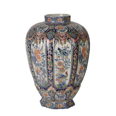 Ancient Vase Fully Decorated with Plants in Ceramic XX Century