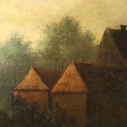 Tableau Ancien Paysage avec Figures École Flamande Attr. T. Heeremans