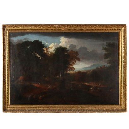 Dipinto Grande Paesaggio con Figure ed Armenti