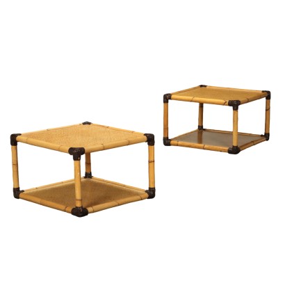 Paire de Tables Basses Design Placage de Bambou Italie Années 1980