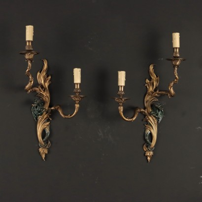 Ancient Rococo Wall Lamps France \'900 Gilded Bronze Painted Metal