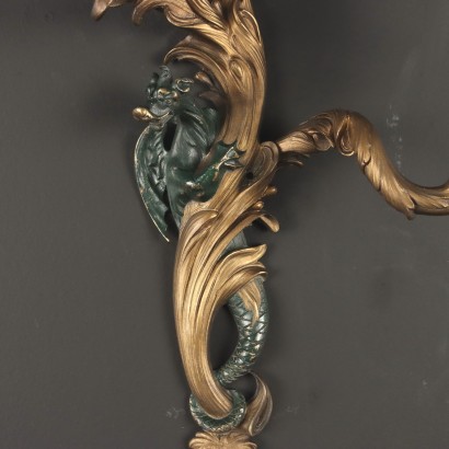 Ancient Rococo Wall Lamps France \'900 Gilded Bronze Painted Metal