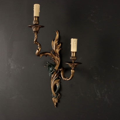 Ancient Rococo Wall Lamps France \'900 Gilded Bronze Painted Metal