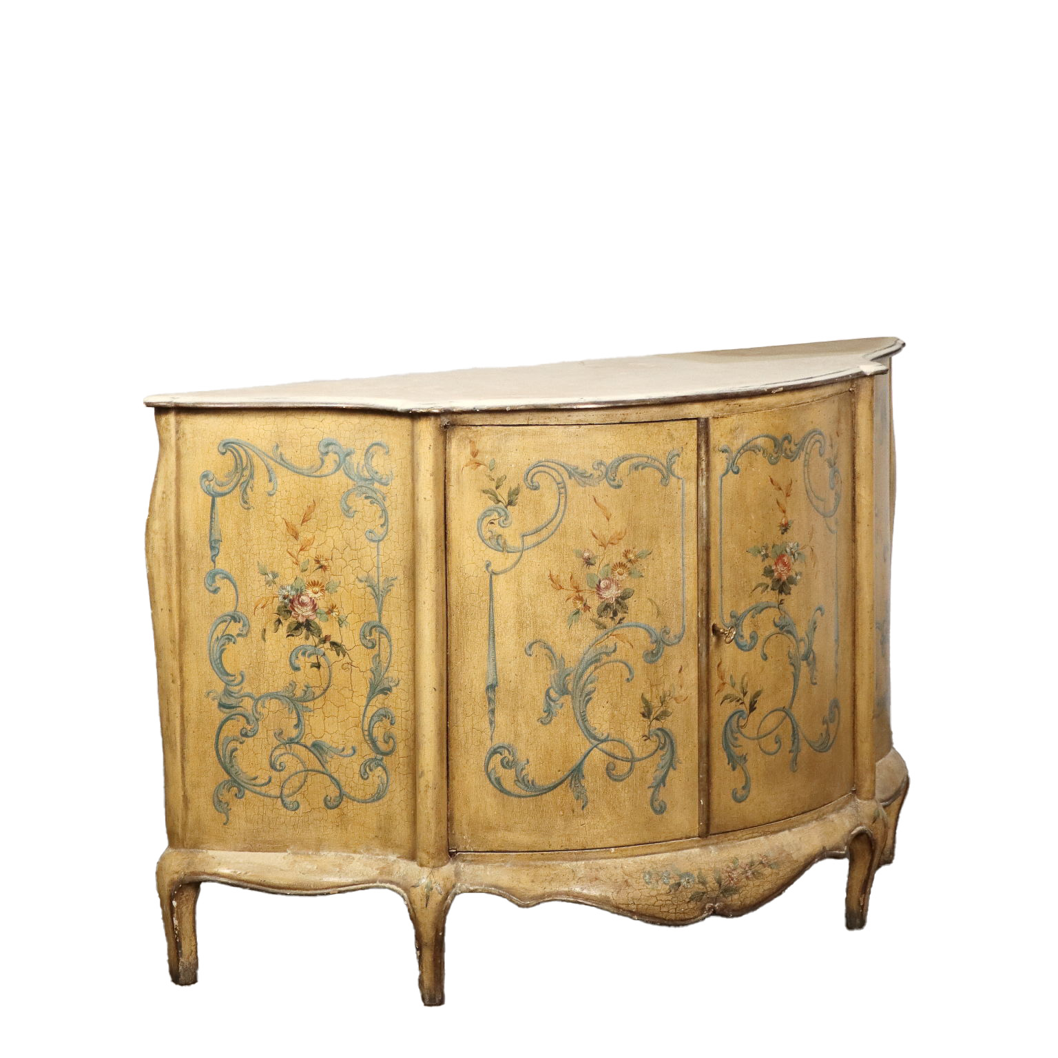 Credenza Antica Barocchetto Veneziano '900 Legno laccato Decorato