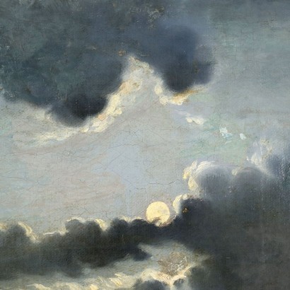 Antikes Gemälde Nachtlandschaft \'800 Bild Ölgemälde auf Leinwand