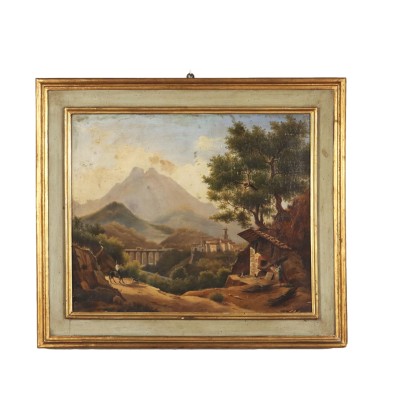 arte, arte italiana, pittura ottocento italiana,Dipinto di Giacomo Micheroux,Paesaggio con figure e forno del pane,Giacomo Micheroux,Giacomo Micheroux,Giacomo Micheroux,Giacomo Micheroux