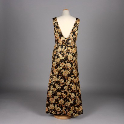 Vintage Long Dress Ottoman Silk Black Size 18 Italy 1960s-70s