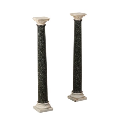 Paar Ziersäulen aus Porphyr Italien '900 Weißer Marmor