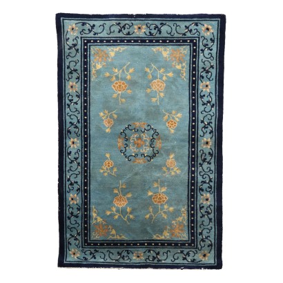 Tapis Vintage Pékin Bleu Clair Chine 145x96 cm Coton Laine Années 1930